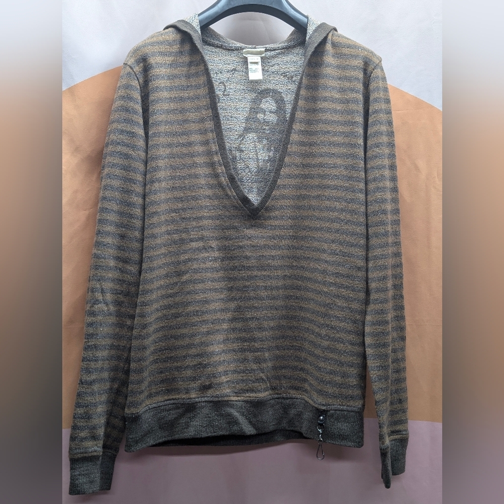 Diesel V-Neck Striped Brown and Gray Sweater